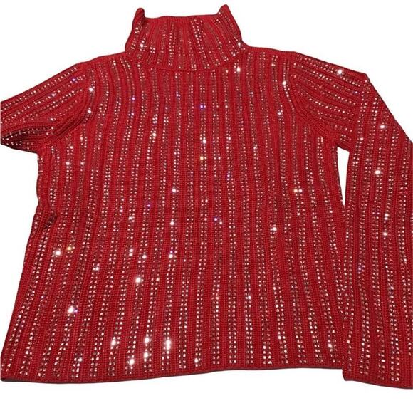 INC International Concepts Women’s Small Red Metallic Turtleneck Sweater - Picture 12 of 16